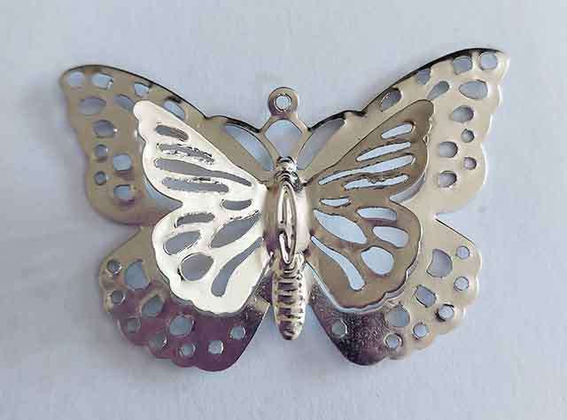 Pendant, Butterfly, Metal, 3D, Nickel, 33mm x 50mm, 1pc