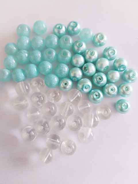 Glass Beads, Round, Mixed, Turquoise, Turquoise, Clear, 8mm, 3 x 20pc