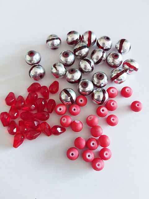Glass Beads, Mixed Red, Round+Teardrop, 6mm, 10mm, 6mm x 8mm, 3 x 20pc