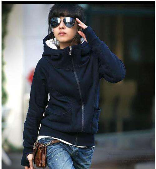 Warm Front Zipper Long Sleeves Hooded Jacket For Women