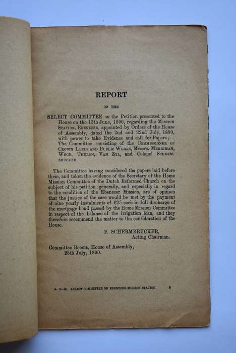 Report of the Select Committee on Petition of the Ebenezer Mission Station.