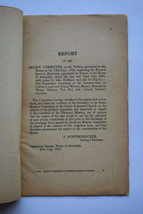 Report of the Select Committee on Petition of the Ebenezer Mission Station
