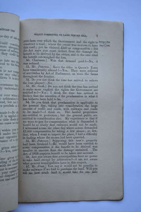 Report of the Select Committee Appointed to Consider and Report on Land Tenure Bill.