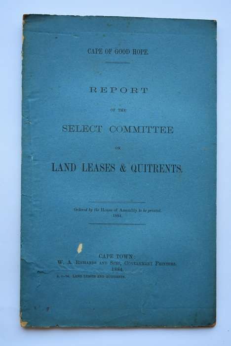 Report of the Select Committee on Land Leases & Quitrents.