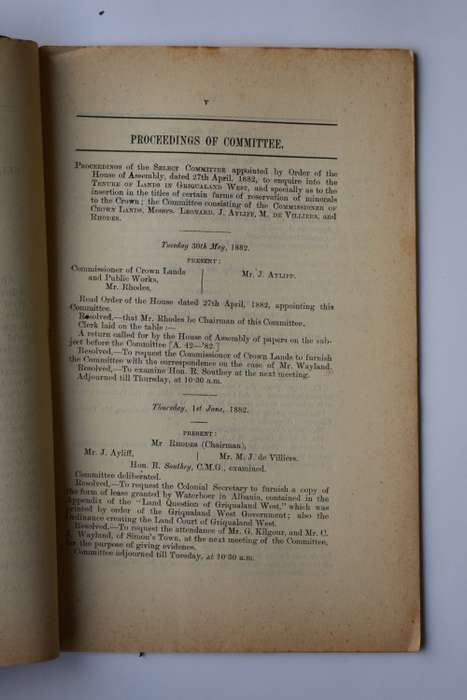 Report of the Select Committee on Griqualand West Land Tenure