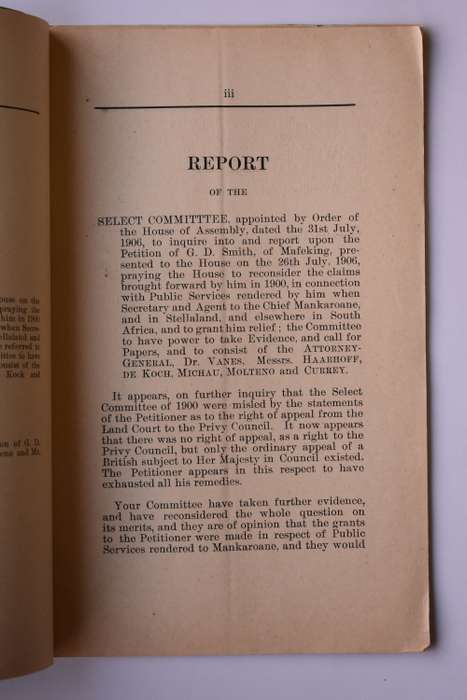 Report of the Select Committee on the Petition of G. D. Smith.