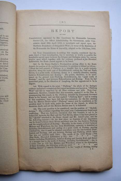 Report of the Northern Boundary of Griqualand West with Minutes etc.