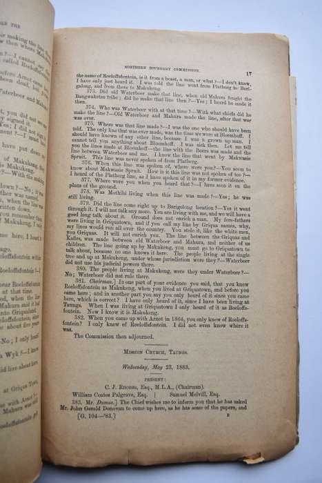 Report of the Northern Boundary of Griqualand West with Minutes etc.