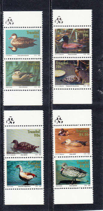 TRANSKEI  SACC 289-296: 16.7.1992 - WATER FOWL SET OF 4 VERTICAL PAIRS. U/MINT (**)