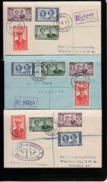POSTAL HISTORY - 1947 ROYAL VISIT TO SOUTHERN AFRICA. 5 ENVELOPES AS PER IMAGES BELOW