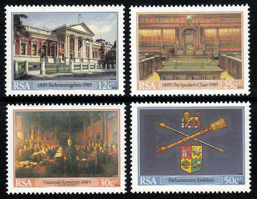 RSA: SACC 588-591: 15.5.1985:  CENTENARY OF CAPE PARLIAMENT BUILDINGS SET OF 4. U/MINT (**)