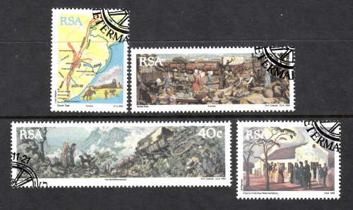 RSA SACC 687-690: 21.11.1988: 150TH ANNIV OF THE GREAT TREK SET OF 4. USED(CTO)