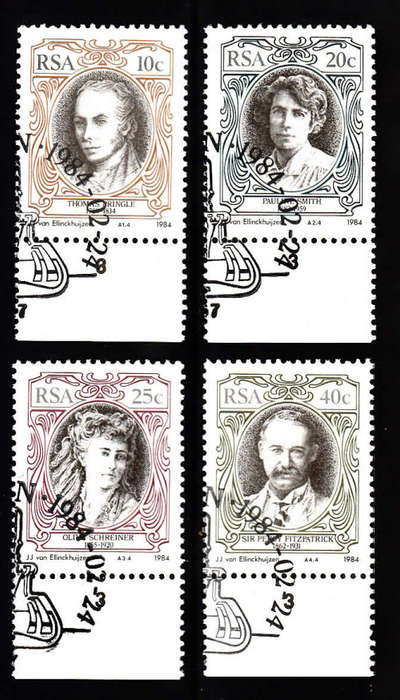 RSA SACC 558-561: 24.2.1984: SOUTH AFRICAN ENGLISH AUTHORS MARGINAL SET OF 4. USED(CTO)