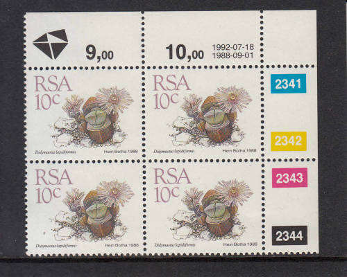 RSA: SUCCULENTS DEFINITIVE: 10c CONTROL (REPRINT) DATED 18.7.1992. U/MINT(**)