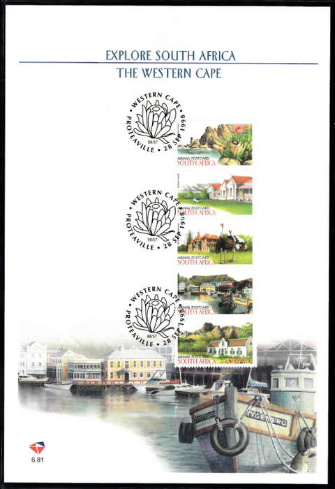 RSA: SACC 1129-1133: FDC (CARD)  6.81: ISSUED 28.9.1998: EXPLORE SA BOOKLET STRIP - THE WESTERN CAPE