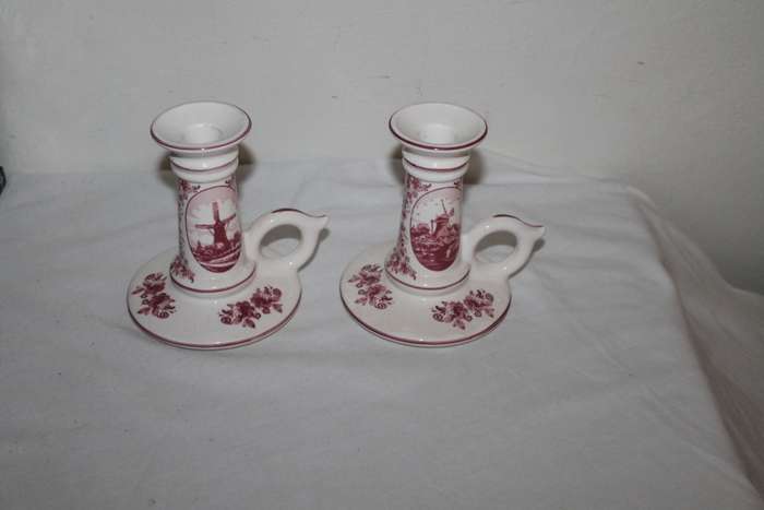 2 Pink Delft Candle holders