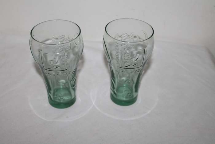 2 Green Coke Glasses London