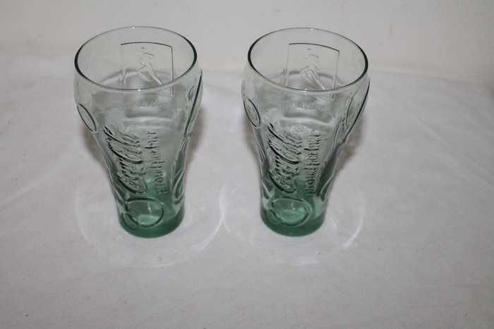 2 Green Coke Glasses London