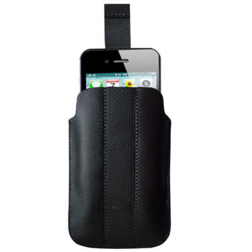 Leather Case with Pull Tab for iPhone 4 & 4S / 3G/ 3GS and Other Similar Size Mobile Phones (Black)