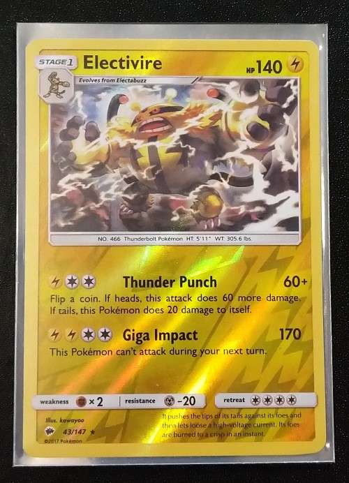 POKEMON CARDS - Electivire - 43/147 - Rare Reverse Holo - Burning Shadows