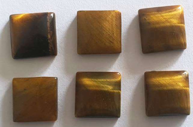 NATURAL GOLD TIGERS EYE SQUARE CABOCHONS - 6 PIECES - 12x12 mm