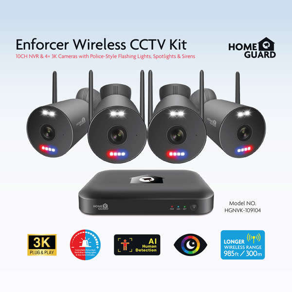 Homeguard Enforcer Wireless CCTV Kit - 10Ch NVR with 4 x 3K Cameras