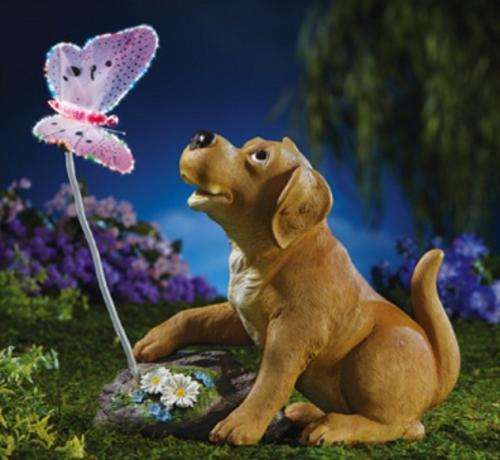 Puppy and Lighted Butterfly Garden Statue