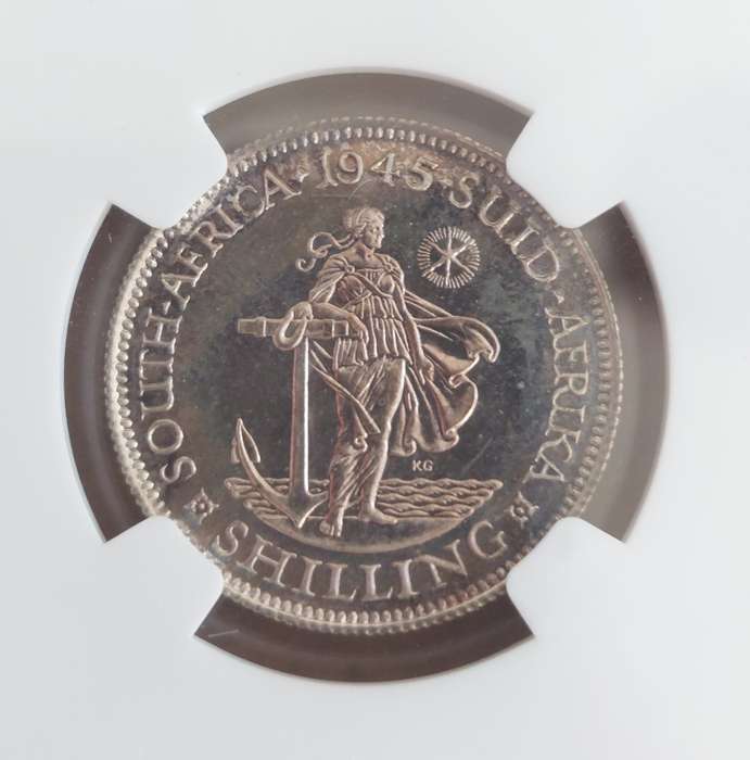 1945 Union of South Africa Proof Shilling NGC Graded PF64