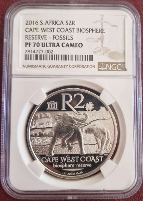 2016 Silver R2 Cape West Coast Biosphere-Fossils NGC graded PF70UC