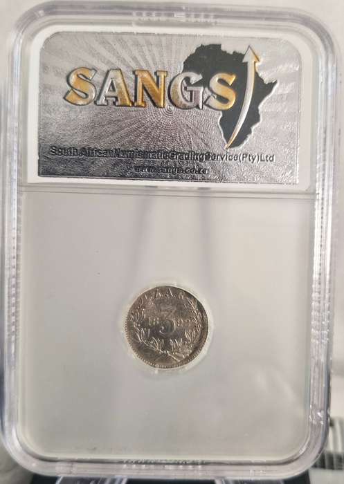 *1892 ZAR Kruger 3 Pence Graded MS61