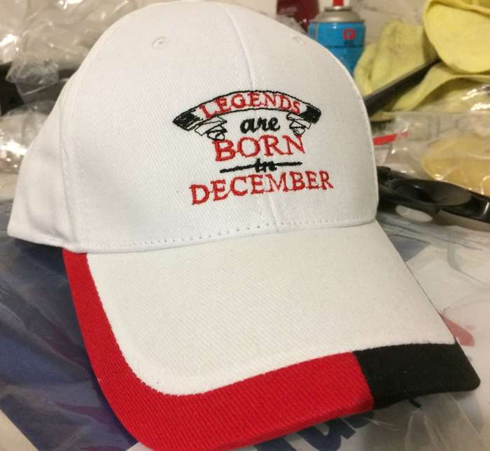 "LEGENDS are BORN in DECEMBER" Embroidered on a Top Quality Cap!