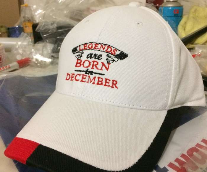 "LEGENDS are BORN in DECEMBER" Embroidered on a Top Quality Cap!