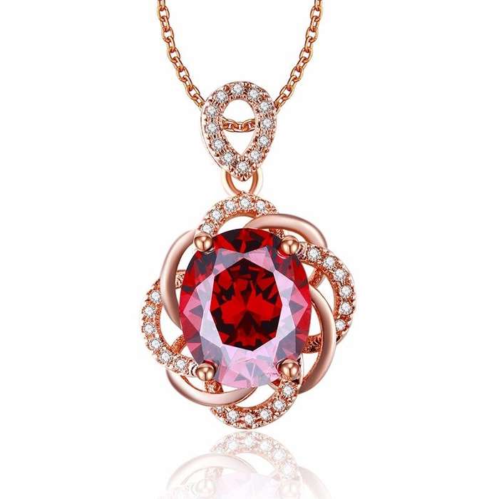 Oval Cut Simulated Ruby Pendant Necklace