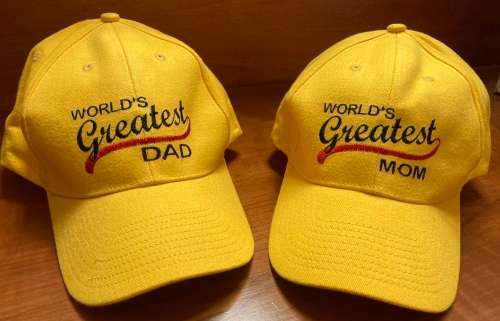 World`s Greatest Dad and Mom - 2 Baseball Cap Combo  -THE IDEAL GIFT FOR MOM and DAD !