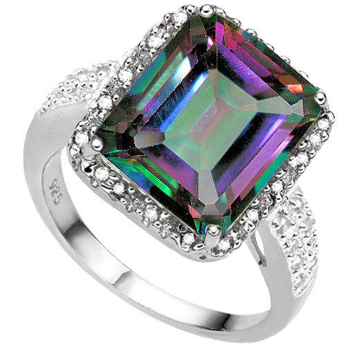 REMARKABLE 5.4 CT MYSTIC AMETHYST & 2 PCS WHITE DIAMOND 0.925 STERLING SILVER W/ PLATINUM RING