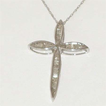 GENUINE 0.50CT DIAMOND CROSS PENDANT IN SOLID WHITE GOLD (LOW QUALITY DIAMONDS)