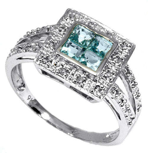 RARE 9KT WHITE GOLD GENUINE BLUE TOPAZ  AND DIAMOND RING