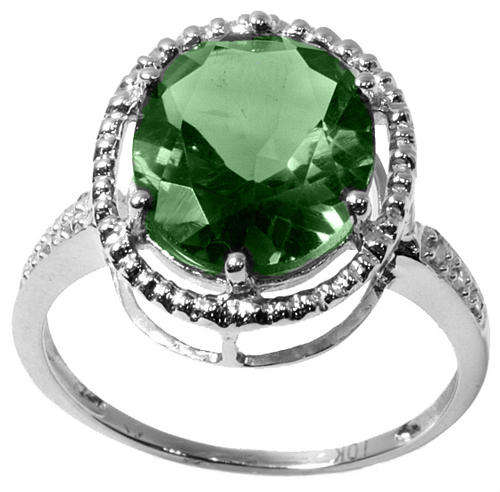 FINE SOLID 9KT WHITE GOLD GENUINE GREEN AMETHYST AND DIAMOND RING