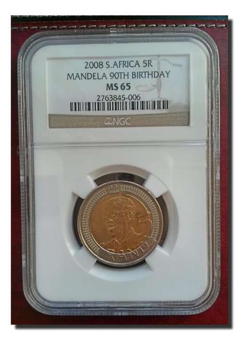 2008 NELSON MANDELA 90TH BIRTHDAY R5 NGC GRADED MS 65