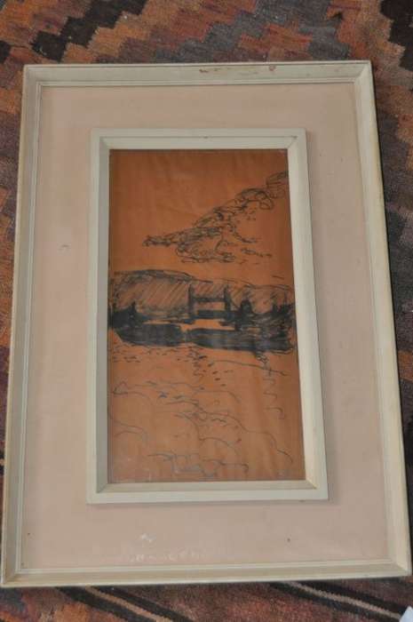 FANTASTIC EDWARD WOLFE ORIGINAL MIXED MEDIA ON BROWN PAPER-GREAT INVESTMENT!!!!