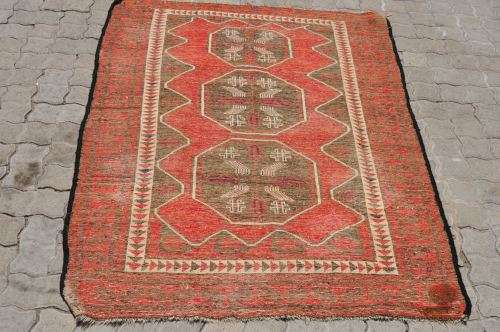 VERY OLD WORN PERSIAN HANDMADE CARPET 113X148CM