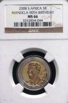 $$ 4 X MS66 - NGC GRADED - MANDELA BIRTHDAY R5 COIN $$