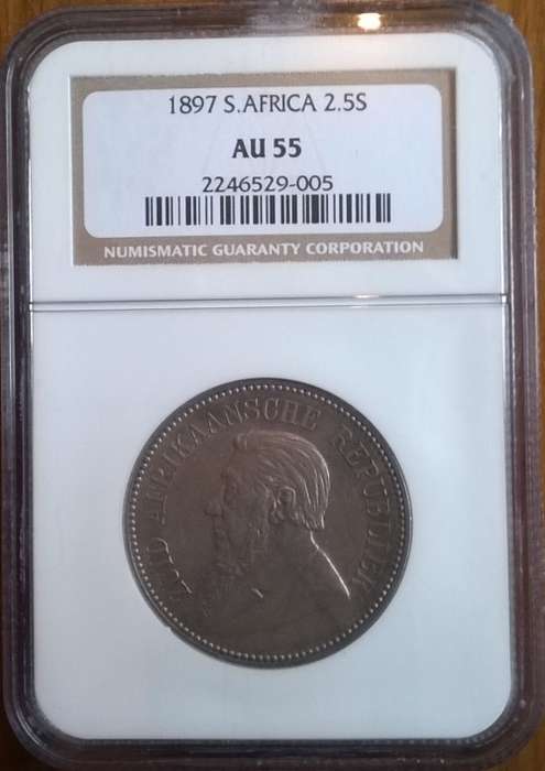 1897 SILVER TWO AND A HALF SHILLINGS NGC GRADED AU55 HERNS VALUE R3000.00