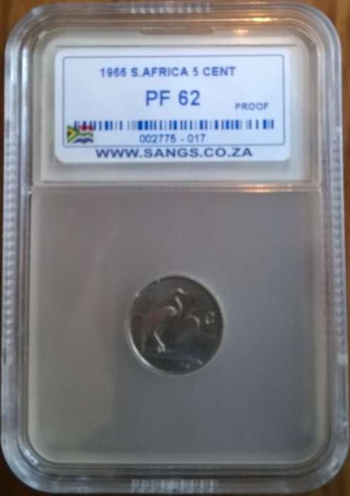 1966 RSA 5 CENT SANGS SLABBED PROOF 62