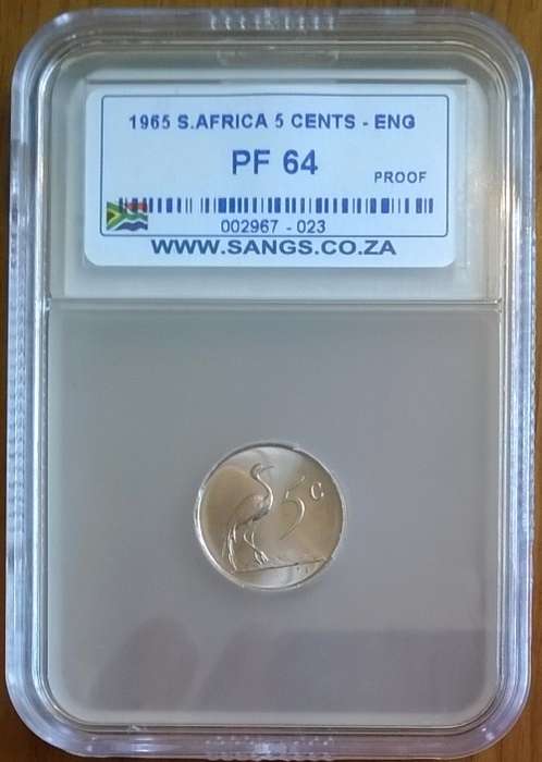 1965 RSA ENGLISH 5 CENT SANGS SLABBED PROOF 64  ONLY 24988 MINTED