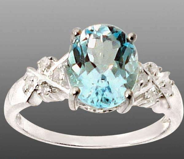 DIAMOND RARE BLUE AQUAMARINE STERLING SILVER RING SIZE 7.5