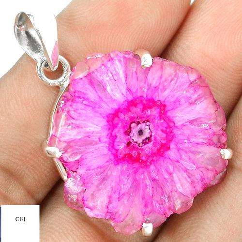 PINK SOLAR QUARTZ STERLING SILVER PENDANT