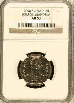 2000 RSA NGC GRADED NELSON MANDELA R5 COIN-SMILEY ***AU53***