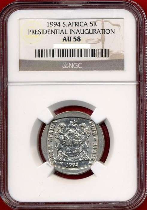1994 Presidential Inauguration R5 Coin NGC Graded AU 58