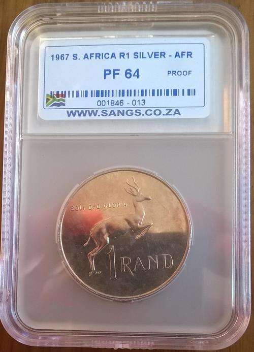 1967 RSA AFRIKAANS SILVER R1 SANGS SLABBED PROOF 64
